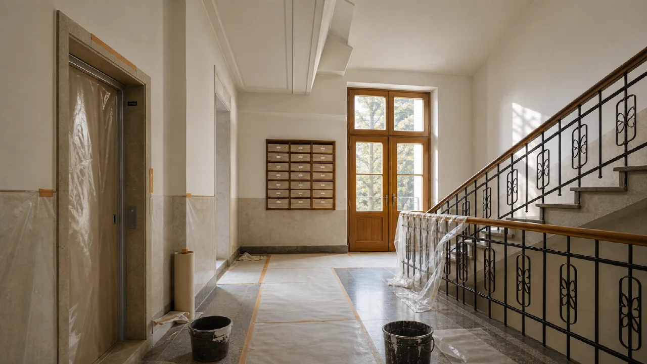 Čisté společné prostory bytového domu k tématu Jak plánovat úklid během rekonstrukce společných prostor